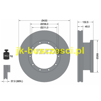 TARCZA HAMULCOWA SETRA MERCEDES BOVA SOLARIS  430X45MM TEXTAR